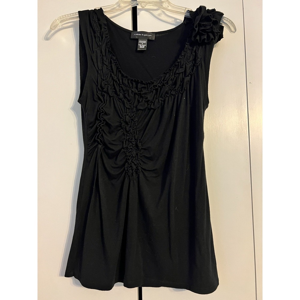 Cable & Gauge Black Ruched Floral Tank Top Y2K Fairy Grunge Goth Women S